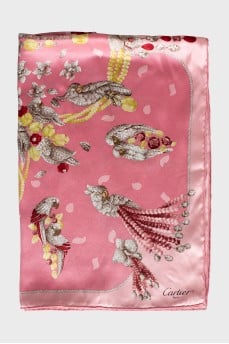Pink printed silk scarf
