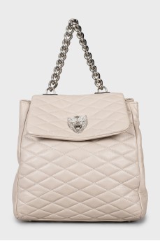Quilted backpack with silver chain