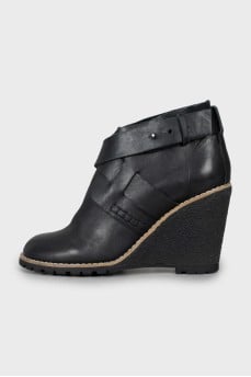 Leather ankle boots with high wedge heels