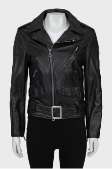 Cropped leather jacket with perforation