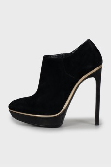 Suede ankle boots with gold decor