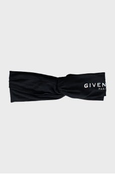 Headband with silver logo and tag
