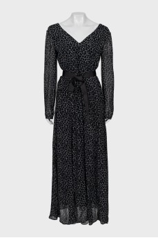 Printed maxi dress with belt