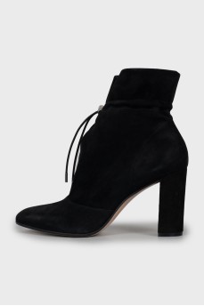 Black suede round toe ankle boots