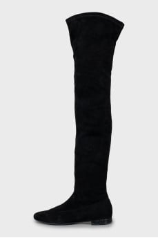 Suede over the knee boots with decor