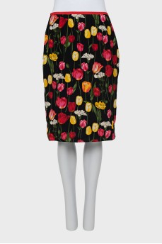 Silk skirt with floral print