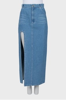 Denim skirt with a slit