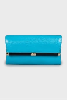 Blue clutch with embossed leather