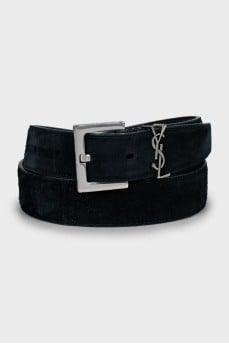 Suede belt with logo