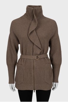 Cardigan with zip and frill