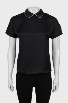 Silk blouse with collar decoration