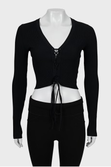 Ribbed jumper with lacing