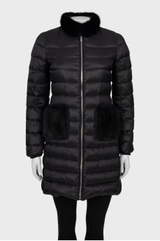 Fitted down jacket with fur inserts