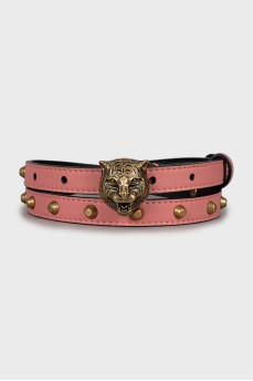 Leather belt with golden studs