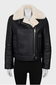 Short sheepskin coat made of artificial leather