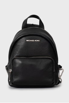 Leather backpack with silver logo
