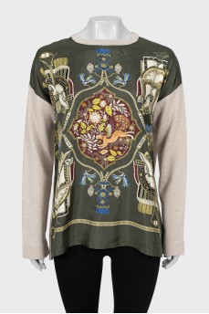 Knitted jumper with silk insert