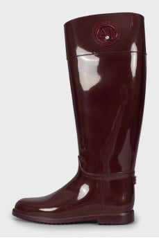 Burgundy rubber boots