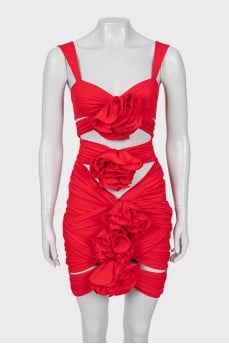 Red draped dress