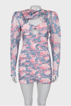 Silk mini dress decorated with a flower
