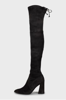 Suede over the knee boots with pointed toe
