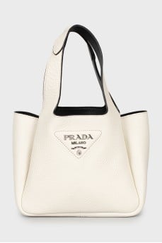 Leather bucket bag with silver logo