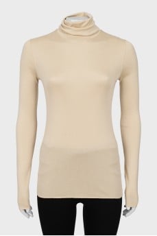 Beige cashmere and silk turtleneck