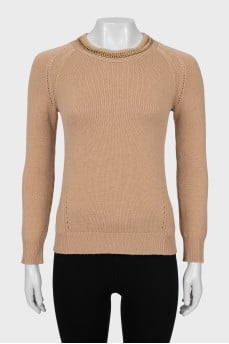 Wool and cashmere jumper with gold decor