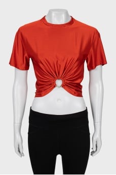 Cropped T-shirt with gold decor
