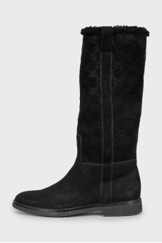 Suede boots with branded embossing