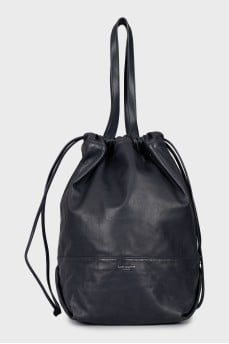 Blue leather bucket bag