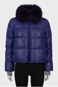 Quilted down jacket with natural fur
