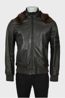 Men's leather jacket with hood