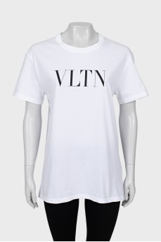 White oversized t-shirt with branded print