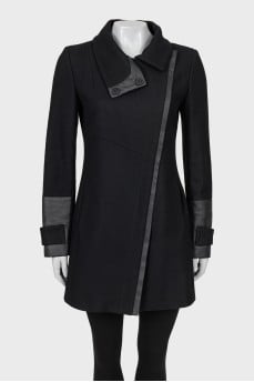 Black coat with eco-leather inserts