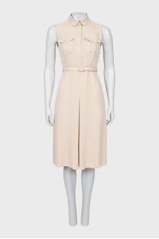 Beige silk dress with belt
