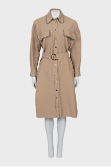 Beige dress with belt