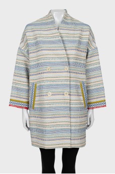Double-breasted coat in a combination stripe