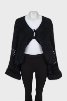 Long pile wool cardigan with tag