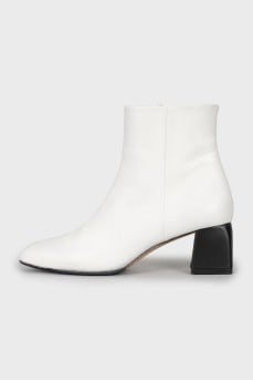 Black and white leather ankle boots