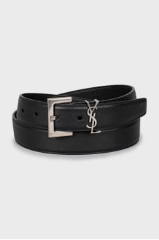 Leather belt with brand logo