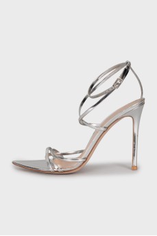 Silver stiletto heeled sandals