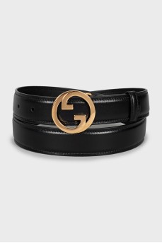 Black leather belt with brand logo