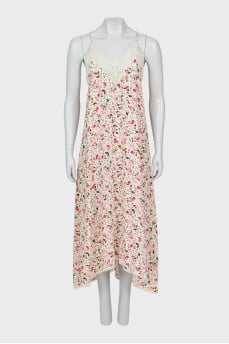 Silk dress with lace on thin straps