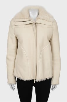 Straight cut leather sheepskin coat