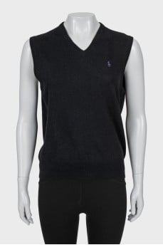 Wool vest with embroidered logo