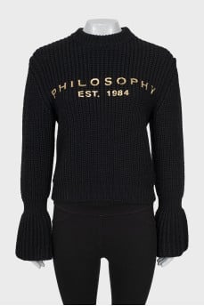 Knitted wool sweater with lettering