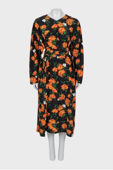Silk dress with floral print and tag