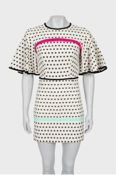 Polka dot print dress with ruffle sleeves