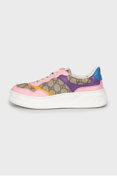 Canvas and leather sneakers with signature print